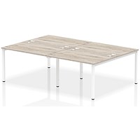 Impulse 4 Person Bench Desk, Back to Back, 4 x 1200mm (800mm Deep), White Frame, Grey Oak