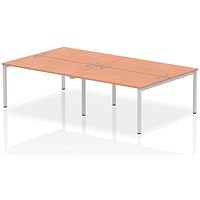 Impulse 4 Person Bench Desk, Back to Back, 4 x 1400mm (800mm Deep), Silver Frame, Beech