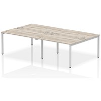 Impulse 4 Person Bench Desk, Back to Back, 4 x 1400mm (800mm Deep), Silver Frame, Grey Oak