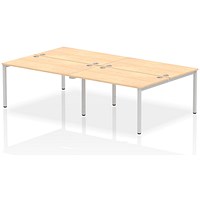 Impulse 4 Person Bench Desk, Back to Back, 4 x 1400mm (800mm Deep), Silver Frame, Maple