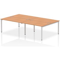 Impulse 4 Person Bench Desk, Back to Back, 4 x 1400mm (800mm Deep), Silver Frame, Oak