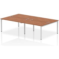 Impulse 4 Person Bench Desk, Back to Back, 4 x 1400mm (800mm Deep), Silver Frame, Walnut