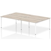 Impulse 4 Person Bench Desk, Back to Back, 4 x 1400mm (800mm Deep), White Frame, Grey Oak