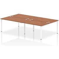 Impulse 4 Person Bench Desk, Back to Back, 4 x 1400mm (800mm Deep), White Frame, Walnut