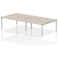 Impulse 4 Person Bench Desk, Back to Back, 4 x 1600mm (800mm Deep), Silver Frame, Grey Oak