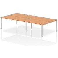 Impulse 4 Person Bench Desk, Back to Back, 4 x 1600mm (800mm Deep), Silver Frame, Oak