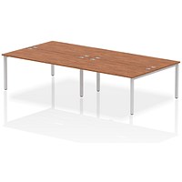 Impulse 4 Person Bench Desk, Back to Back, 4 x 1600mm (800mm Deep), Silver Frame, Walnut