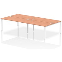 Impulse 4 Person Bench Desk, Back to Back, 4 x 1600mm (800mm Deep), White Frame, Beech