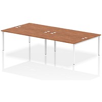 Impulse 4 Person Bench Desk, Back to Back, 4 x 1600mm (800mm Deep), White Frame, Walnut