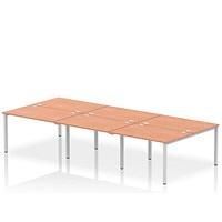 Impulse 6 Person Bench Desk, Back to Back, 6 x 1200mm (800mm Deep), Silver Frame, Beech