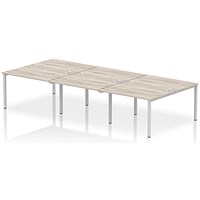 Impulse 6 Person Bench Desk, Back to Back, 6 x 1200mm (800mm Deep), Silver Frame, Grey Oak