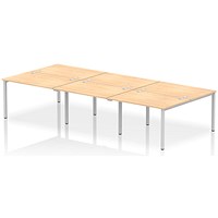 Impulse 6 Person Bench Desk, Back to Back, 6 x 1200mm (800mm Deep), Silver Frame, Maple