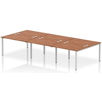 Impulse 6 Person Bench Desk, Back to Back, 6 x 1200mm (800mm Deep), Silver Frame, Walnut