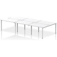 Impulse 6 Person Bench Desk, Back to Back, 6 x 1200mm (800mm Deep), Silver Frame, White