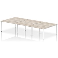 Impulse 6 Person Bench Desk, Back to Back, 6 x 1200mm (800mm Deep), White Frame, Grey Oak
