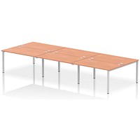 Impulse 6 Person Bench Desk, Back to Back, 6 x 1400mm (800mm Deep), Silver Frame, Beech