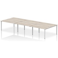 Impulse 6 Person Bench Desk, Back to Back, 6 x 1400mm (800mm Deep), Silver Frame, Grey Oak