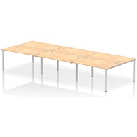 Impulse 6 Person Bench Desk, Back to Back, 6 x 1400mm (800mm Deep), Silver Frame, Maple