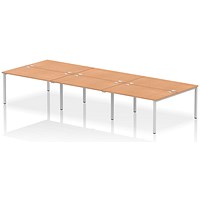 Impulse 6 Person Bench Desk, Back to Back, 6 x 1400mm (800mm Deep), Silver Frame, Oak