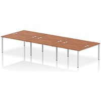 Impulse 6 Person Bench Desk, Back to Back, 6 x 1400mm (800mm Deep), Silver Frame, Walnut