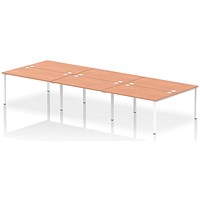 Impulse 6 Person Bench Desk, Back to Back, 6 x 1400mm (800mm Deep), White Frame, Beech