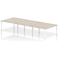 Impulse 6 Person Bench Desk, Back to Back, 6 x 1400mm (800mm Deep), White Frame, Grey Oak