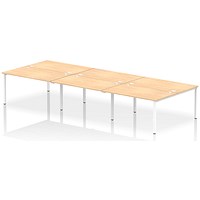 Impulse 6 Person Bench Desk, Back to Back, 6 x 1400mm (800mm Deep), White Frame, Maple