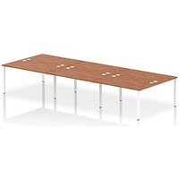 Impulse 6 Person Bench Desk, Back to Back, 6 x 1400mm (800mm Deep), White Frame, Walnut