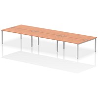 Impulse 6 Person Bench Desk, Back to Back, 6 x 1600mm (800mm Deep), Silver Frame, Beech