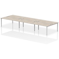 Impulse 6 Person Bench Desk, Back to Back, 6 x 1600mm (800mm Deep), Silver Frame, Grey Oak