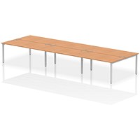 Impulse 6 Person Bench Desk, Back to Back, 6 x 1600mm (800mm Deep), Silver Frame, Oak