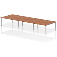 Impulse 6 Person Bench Desk, Back to Back, 6 x 1600mm (800mm Deep), Silver Frame, Walnut