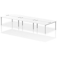 Impulse 6 Person Bench Desk, Back to Back, 6 x 1600mm (800mm Deep), Silver Frame, White