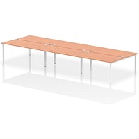 Impulse 6 Person Bench Desk, Back to Back, 6 x 1600mm (800mm Deep), White Frame, Beech