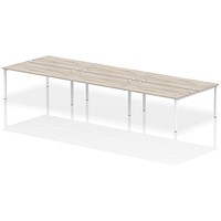 Impulse 6 Person Bench Desk, Back to Back, 6 x 1600mm (800mm Deep), White Frame, Grey Oak