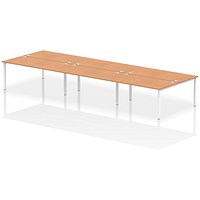 Impulse 6 Person Bench Desk, Back to Back, 6 x 1600mm (800mm Deep), White Frame, Oak