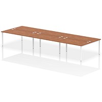 Impulse 6 Person Bench Desk, Back to Back, 6 x 1600mm (800mm Deep), White Frame, Walnut