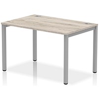 Impulse Bench Single Row 1200 Silver Frame Office Bench Desk Grey Oak Impulse Bench Single Row 1200 Silver Frame Office Bench Desk Grey Oak
