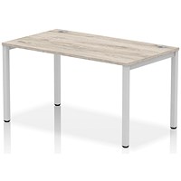 Impulse Bench Single Row 1400 Silver Frame Office Bench Desk Grey Oak