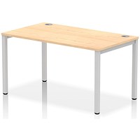 Impulse 1 Person Bench Desk, 1400mm (800mm Deep), Silver Frame, Maple