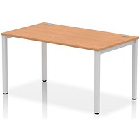 Impulse Bench Single Row 1400 Silver Frame Office Bench Desk Oak