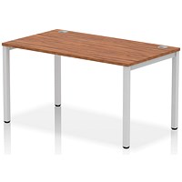 Impulse 1 Person Bench Desk, 1400mm (800mm Deep), Silver Frame, Walnut