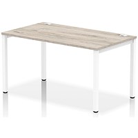 Impulse 1 Person Bench Desk, 1400mm (800mm Deep), White Frame, Grey Oak