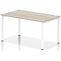 Impulse Bench Single Row 1400 White Frame Office Bench Desk Grey Oak Impulse Bench Single Row 1400 White Frame Office Bench Desk Grey Oak