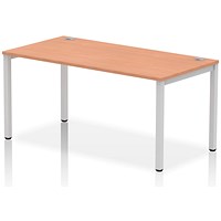 Impulse 1 Person Bench Desk, 1600mm (800mm Deep), Silver Frame, Beech