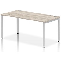 Impulse Bench Single Row 1600 Silver Frame Office Bench Desk Grey Oak