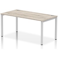 Impulse 1 Person Bench Desk, 1600mm (800mm Deep), Silver Frame, Grey Oak