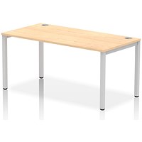 Impulse 1 Person Bench Desk, 1600mm (800mm Deep), Silver Frame, Maple
