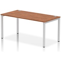 Impulse Bench Single Row 1600 Silver Frame Office Bench Desk Walnut