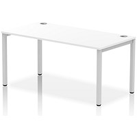 Impulse 1 Person Bench Desk, 1600mm (800mm Deep), Silver Frame, White